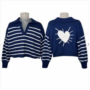Kerri Rosenthal XO KR Navy Striped Sweater with Heart Back Size S